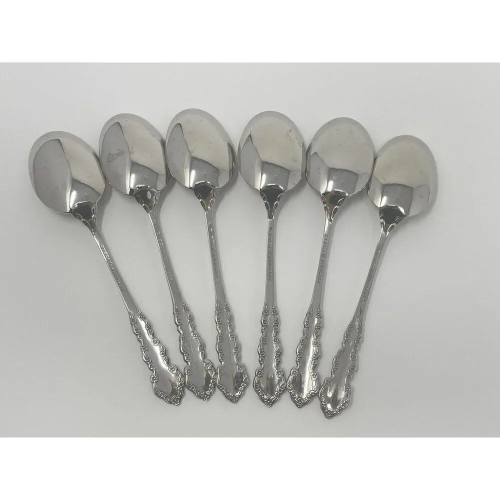 Oneida Shelley Cube USA Stainless Place Dinner Soup Spoons 6 5/8” Set Of 6